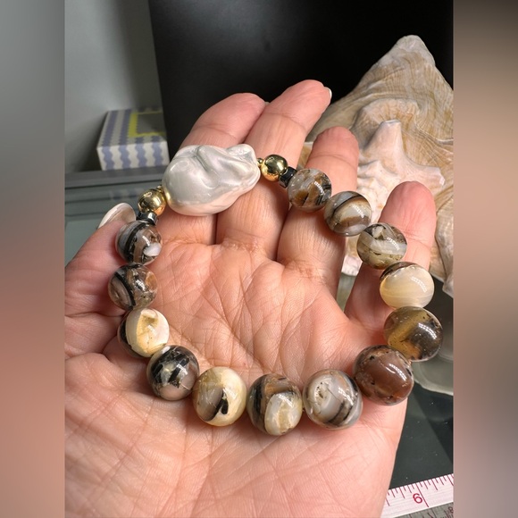 KING TROCHUS SHELL + BARROQUE SHELL PEARL NATURAL BRACELET size 7”” - Picture 8 of 12